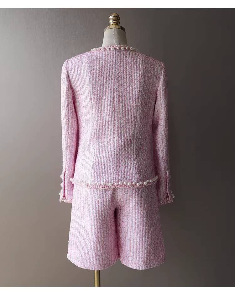 Spring Summer New Style Little  Suit Jacket and Pants Wide-Leg Wool Tweed Elegant Versatile Slimming Socialite Women's Clothing