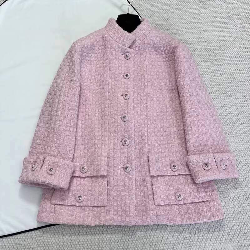 Spring and Autumn Little  Style Socialite Elegant Suit Women's Coat Wide-Leg Mid-Length Pants Wool Tweed High-End Pink Two-Piece Set