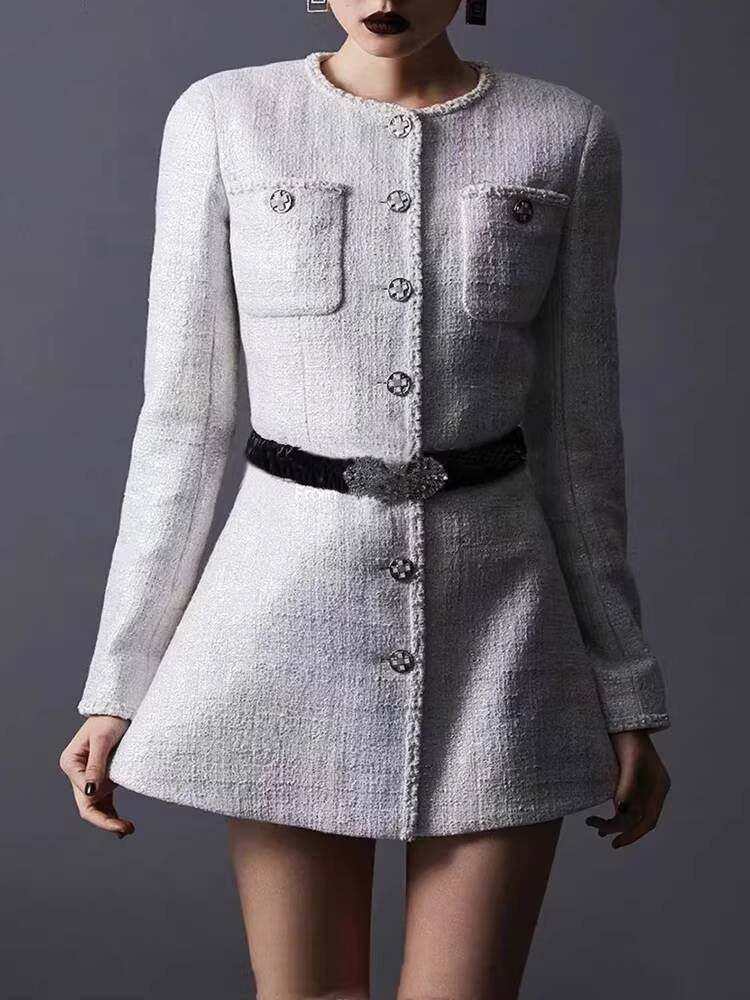 25 New French Style  Suit Jacket Short Pants Dress Socialite Elegant Waist-Cinching Tweed Slimming