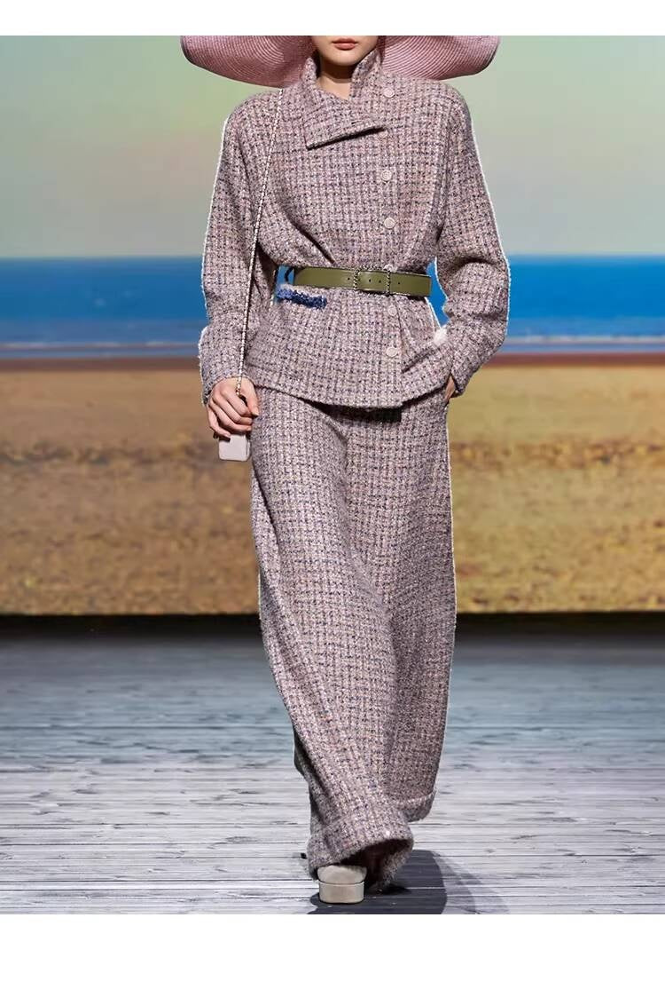 2025  Style Set Light Luxury High-End Feel Wide-Leg Pants Autumn Winter New Asymmetric Design Jacket