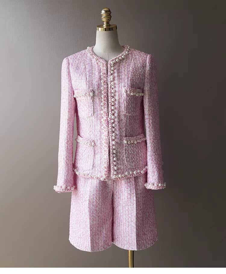 Spring Summer New Style Little  Suit Jacket and Pants Wide-Leg Wool Tweed Elegant Versatile Slimming Socialite Women's Clothing