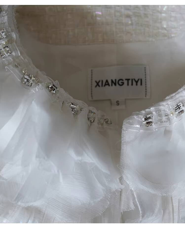Style White Tweed Suit for Women, Autumn Winter, Socialite Jacket Shorts, Slimming and Elegant High-End Women's Clothing
