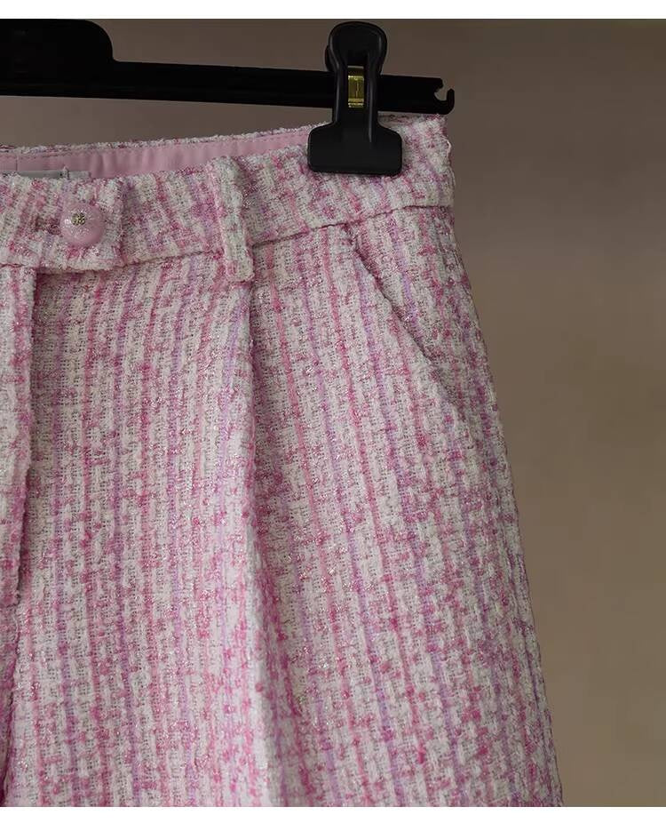 Spring Summer New Style Little  Suit Jacket and Pants Wide-Leg Wool Tweed Elegant Versatile Slimming Socialite Women's Clothing