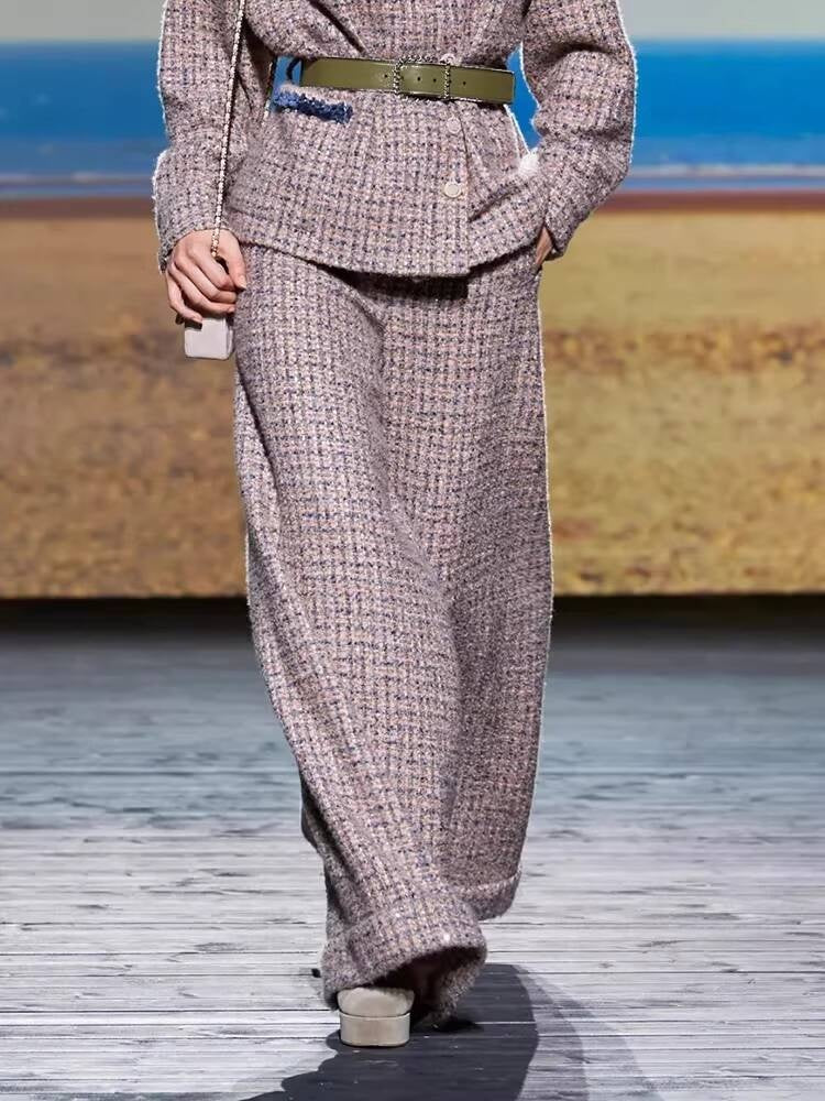 2025  Style Set Light Luxury High-End Feel Wide-Leg Pants Autumn Winter New Asymmetric Design Jacket